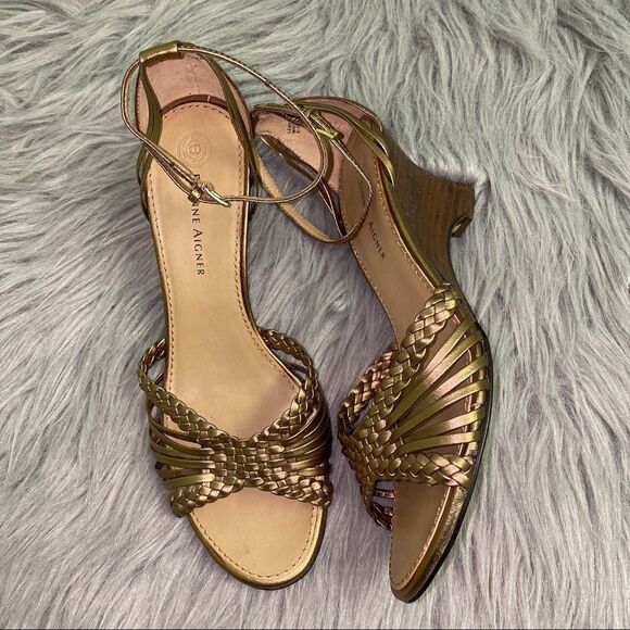 Etienne Aigner Ankle Strap Braided E-tally Wedge - Picture 1 of 9